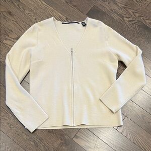 Isda & Co 100% Merino Wool Zip Cardigan Sweater | Cream Ivory | Size M